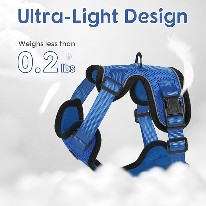 Dooradar Cat Harness and Leash Set, Escape Proof Safe Adjustable Kitten Vest Harnesses for Walking, Easy Control Soft Breathable Mesh Jacket with Reflective Strips for Cats, Blue, XS