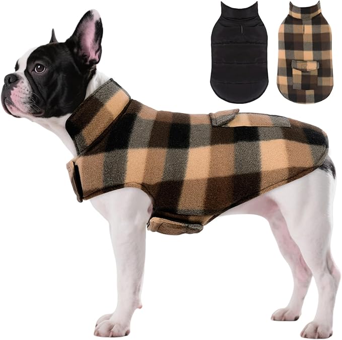 ASENKU Dog Winter Jacket Plaid Reversible Vest, Waterproof Dog Coat for Cold Weather, Perfect for Small to Large Dogs (Coffee, S)