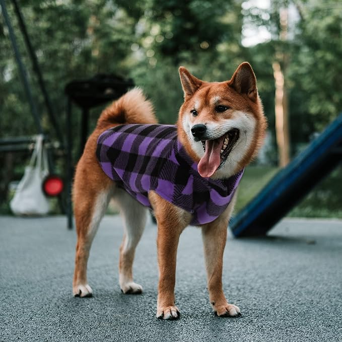 ASENKU Plaid Dog Fleece Vest, Warm Winter Coat Jacket - Soft Comfortable Pet Pajamas for Small & Medium Dogs