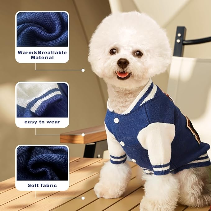Small Dog Sweater Sweatshirt Cute Blue Puppy Sweaters - Winter Warm Knitted Bear Design for Small Puppies (S)
