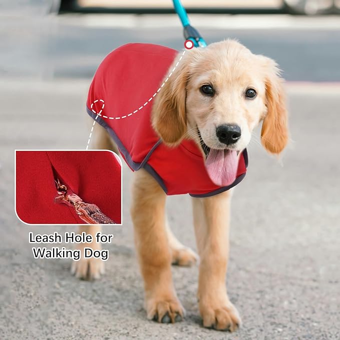 ROZKITCH Dog Winter Coat Soft Pullover Pajamas, Pet Windproof Warm Cold Weather Jacket Vest Cozy Jumpsuit Apparel Outfit Clothes for for Chritmas Walking Sleep BrightRed M