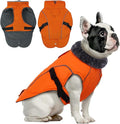 DENTRUN Small Dog Winter Warm Coat - Windproof Cozy Jacket, Thick Fleece Vest with Adjustable Belt, Water Repellent, Reflective Dog Sweater for Yorkie Dachshund Wear, Orange, S
