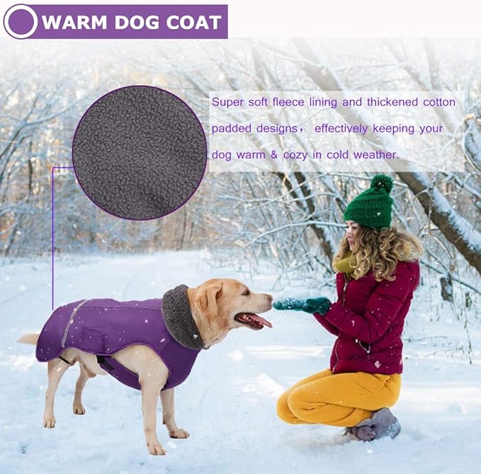 Warm Dog Coat Reflective Winter Jacket, Waterproof Windproof Dog Turtleneck Clothes for Cold Weather, Thicken Fleece Lining Pet Outfit, Adjustable Pet Vest Apparel for Small Medium Large Dogs 2X-Large