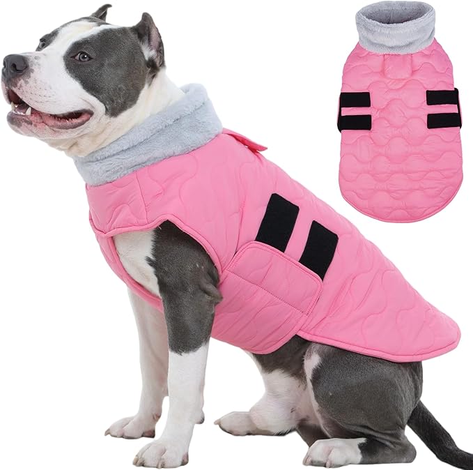 Kuoser Dog Jacket, Dog Coats for Large Dogs Winter Waterproof, Doggie Vest with Leash Hole, Canine Cold Weather Coats Doggie Snow Jacket for Labrador Beagle, Pink XL