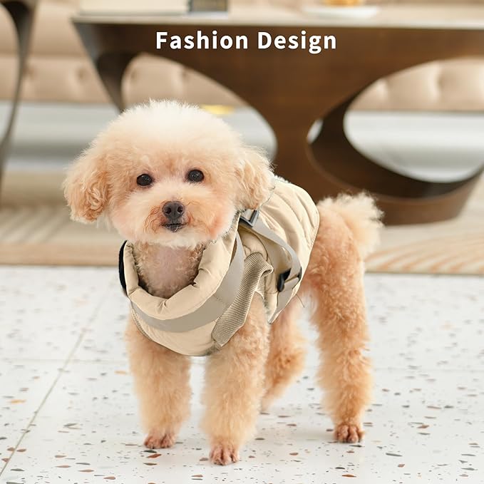 Dog Jacket with Harness,Fleece Lined Warm Puppy Coat for Winter,Soft Windproof Large Dog Vest,Khaki XXL