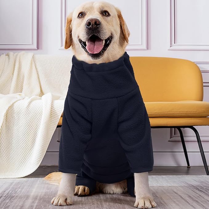 ROZKITCH Large Dog Pajamas, Pet Windproof Warm Cold Weather Jacket Cozy Jumpsuit Apparel Outfit Clothes for Medium Large Dog Walking Hiking Sleep Blue L