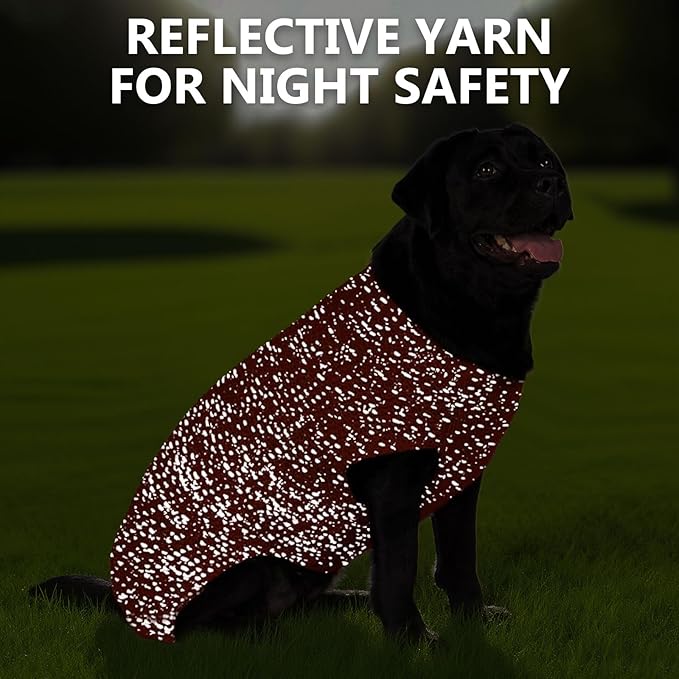 KYEESE Dog Sweater for Large Dogs with Leash Hole Warm Pullover with Reflective Yarn Male Thick Stretchy Knitwear Winter Soft Pet Coat boy for Cold Weather Comfy Dog Sweaters,Orange,XXX-Large