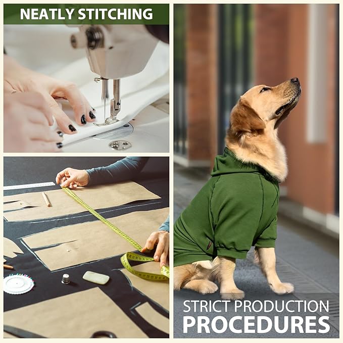 Kicred Basic Dog Hoodie, Premium Dog Sweater Pullover, Soft & Comfy Cotton Pet Clothes Hoodies with Hat and Leash Hole, Doggy Puppy Sweatshirt Coat for Small Medium Large Dogs - Army Green (XX-Large)
