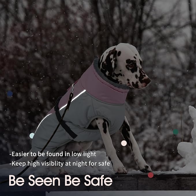 IECOii Dog Coats for Large Dogs Winter Waterproof, XXXL Dog Jacket with Adjustable Buckle,Thick Turtleneck Snow Jacket for Cold Weather, Pet Warm Fleece Vest for Doberman, Pink, 3XL