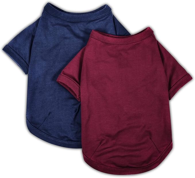 Koneseve Dog Shirts Soft Cotton Dog Clothes Stretchy T-Shirt for Small Medium Large Dogs Cat Shirt Breathable Puppy Outfit Kitten Apparel Pet Pullover Tee Blank Basic Sweatshirt 2-Pack Blue & Red M