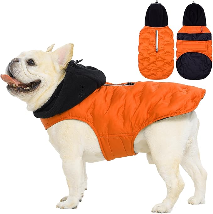 Nanaki Warm Dog Puffer Jacket With Hood-Soft Reflective Dog Coat For Medium Dogs Cold Weather,Lightweight Windproof Snowproof Puffer Vest For Outdoor Walking Hiking, Adjustable Snowsuit Easy On,Orange