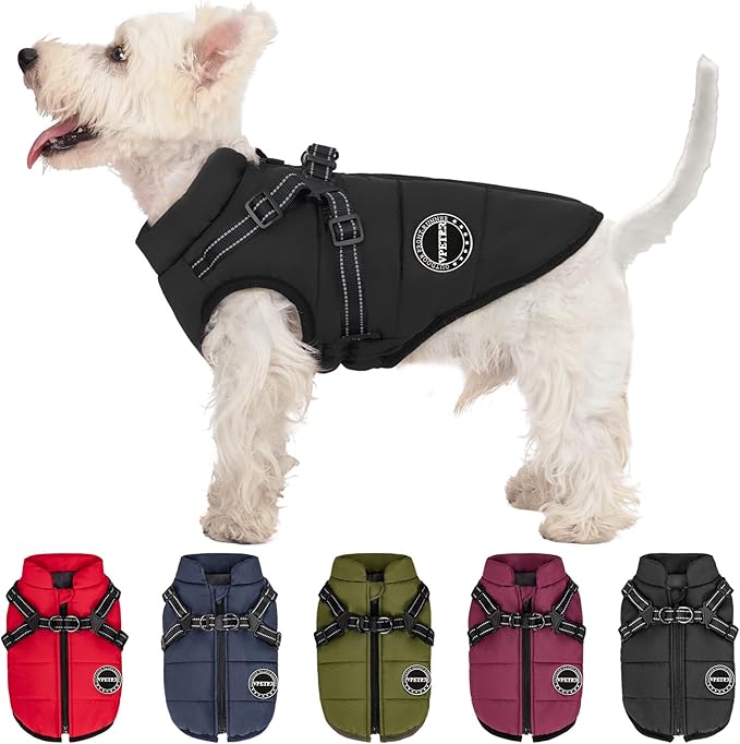 Dog Winter Coat,Warm Jacket Paded Fleece Pet Vest with Built in Harness, Windproof Reflective Cozy Adjustable Snow Pet Coat Clothes with Zipper for Small Medium Large Dogs