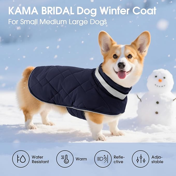 Dog Winter Coat Warm Padded Puppy Jacket Windproof Water Resistant Clothes for Small Medium Large Pets Christmas Sweater Outfit Vest(DarkBlue, S)