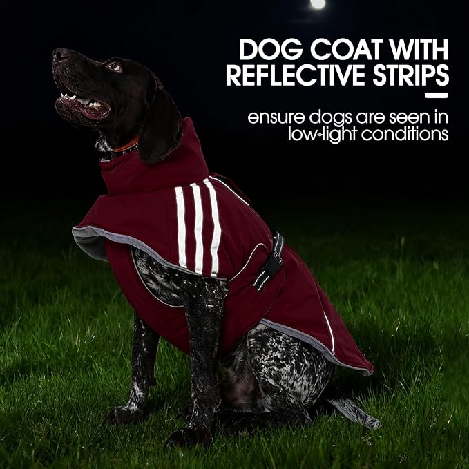 FUAMEY Dog Cold Weather Coats,Dog Winter Jackets for Medium Dogs Warm Dogs Coat with Reflective Strips Waterproof Pet Snowsuit Thick Paded Pets Vest for Boston Terrier French Bulldog Wine Red M