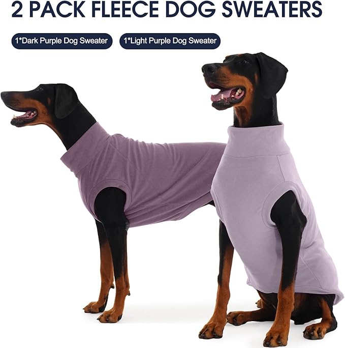 IECOii 2 Pack Dog Fleece Sweaters Vest Boy Girl - Warm & Stretchy & Soft Dogs Fleece Sweaters for Walking, Hiking, Running, Camping, Hunting in Fall & Winter (Size XL,Dark Purple & Light Purple)