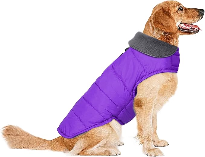 Dog Winter Coat, Waterproof Dog Jacket with Leash Hole, Reflective Adjustable Pet Snow Vest, Warm Fleece Sweater for Small Medium Large Dogs - Purple, 2XL