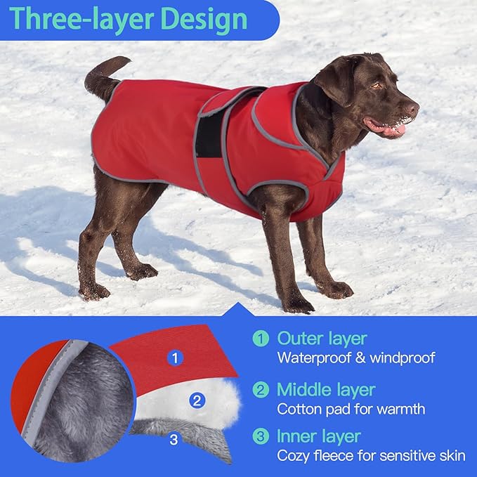 MIGOHI Reflective Waterproof Windproof Dog Coat - Warm Jacket Reversible Stormguard Winter Vest for Small to Large Dogs (Red, XL)