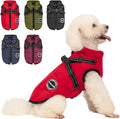 Warm Dog Winter Coat, Fashion Cold Weather Jacket with Built-in Harness, Reflective & Adjustable Comfortable Pet Vest, Waterproof Windproof Apparel for Small Medium Large Dogs(Red