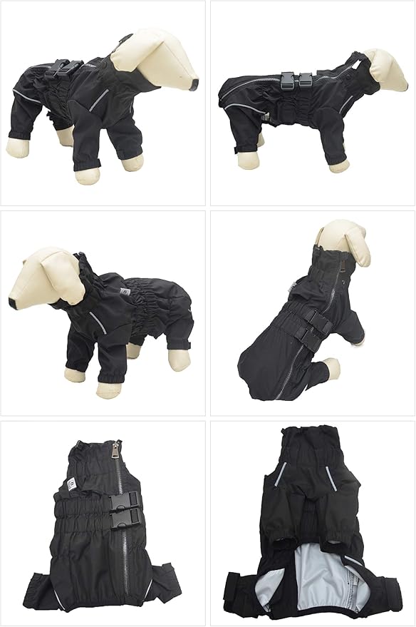 Dogs Waterproof Jacket, Lightweight Waterproof Jacket Reflective Safety Dog Raincoat Windproof Snow-Proof Dog Vest for Small Medium Large Dogs Corgis Dachshund Black D-S