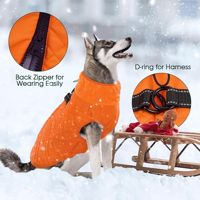 Kuoser Small Dog Jacket | Fleece-Lined Cold Weather Gear for Yorkies Chihuahua | Reflective Edges Guard Mini Breeds on Night Walks, Quick-Dry Fabric, Orange S