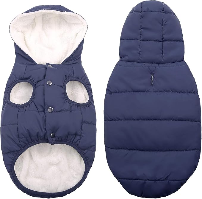 Windproof Waterproof Dog Coat Fleece & Cotton Lined Warm Jacket, Cold Weather Pet Apparel Clothes Vest for Small to Large Dogs (L, Blue)