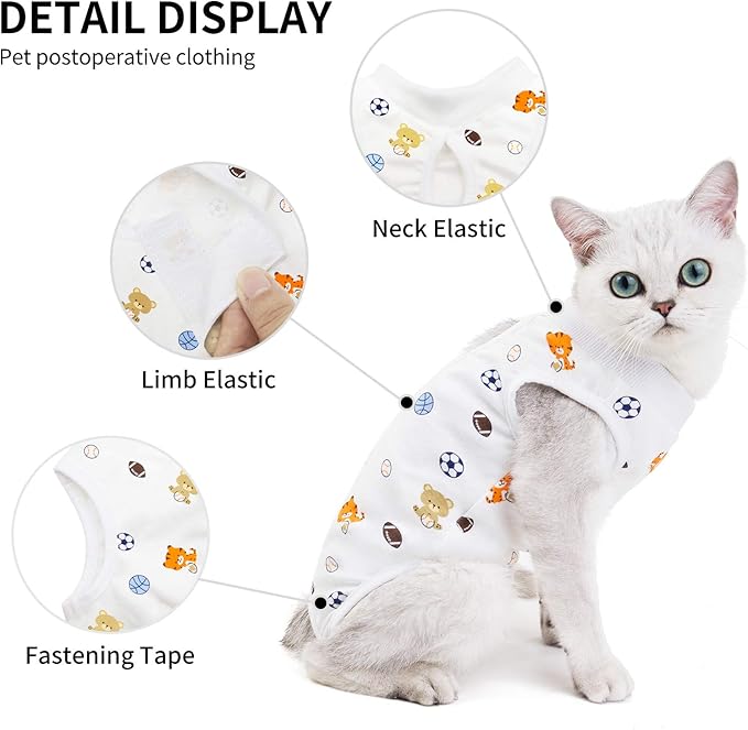 Cat Professional Surgical Recovery Suit,E-Collar Alternative for Cats Dogs,After Surgery Wear, Pajama Suit,Home Indoor Pets Clothing Football S