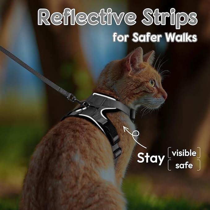Dooradar Cat Harness and Leash Set, Escape Proof Safe Adjustable Kitten Vest Harnesses for Walking, Easy Control Soft Breathable Mesh Jacket with Reflective Strips for Cats, Grey, XXS