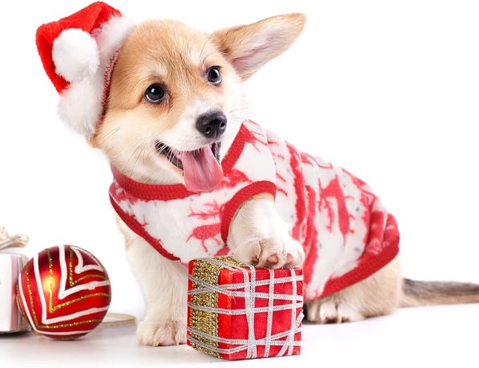 6 Pcs Puppy Clothes for Christmas Winter Warm Cute Pet Sweaters Flannel Dog Vest Paw Print Cat Clothes for Chihuahua Dachshunds Male Female Puppy(Animal Pattern,L(Body Length:13.8” Chest:17.7”))