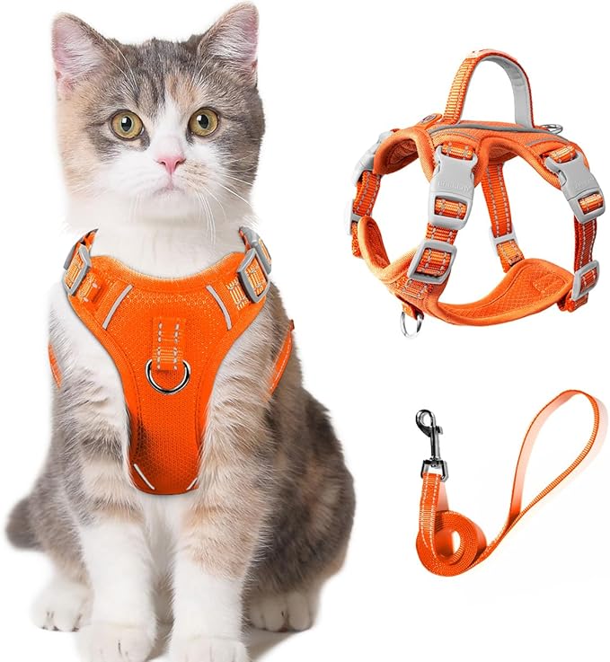 Cat Harness and Leash Set for Walking Escape Proof for Small Large cat Kitten Harness with ID tag Pocket (Orange,XS)