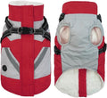 IECOii Warm Zip Dog Jacket - Fleece Lined Snowsuit, Reflective, Red, Small
