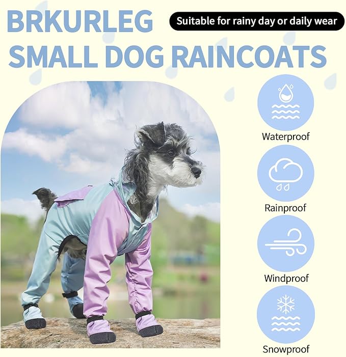 Dog Raincoat with Transparent Hood, Waterproof Jacket for Small Dogs with Snap-Button Chest, Leash Hole & Hook-and-Loop Cuffs Sleeves, Back Pocket for Treats (Blue, Medium)