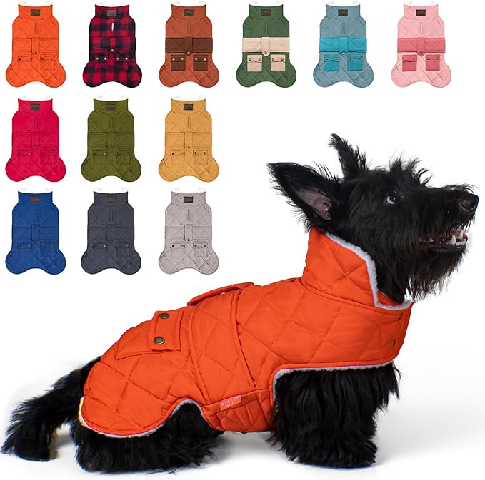 KYEESE Dog Coat Waterproof Dogs Jacket with Fleece Lined Thick Cat Clothes with Pocket Warm Pet Winter Puffer Coat with Leash Hole Soft Pet Sweater for Cold Weather Windproof Dog Coats for Small Dogs