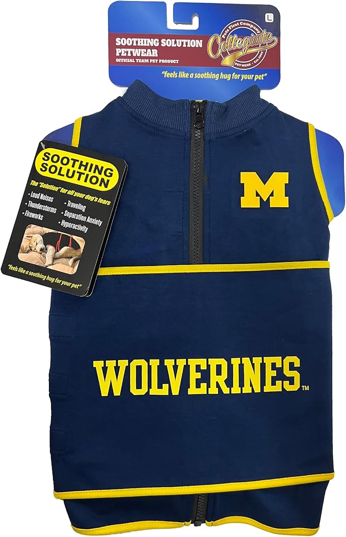 NCAA Michigan Wolverines Dog Anxiety Shirt Calming Soothing Vest, Dogs Cats with Anxiety, Fears, Fireworks, Loud Noises, Dark, Lonely Keeps Dogs Calm & Feeling Safe, Relaxing Jacket, Small