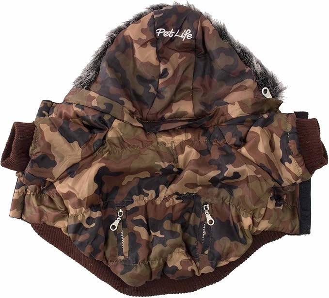 PET LIFE Classic Metallic Fashion Pet Dog Coat Jacket Parka w/ 3M Insulation and Removable Hood, X-Small, Camouflage