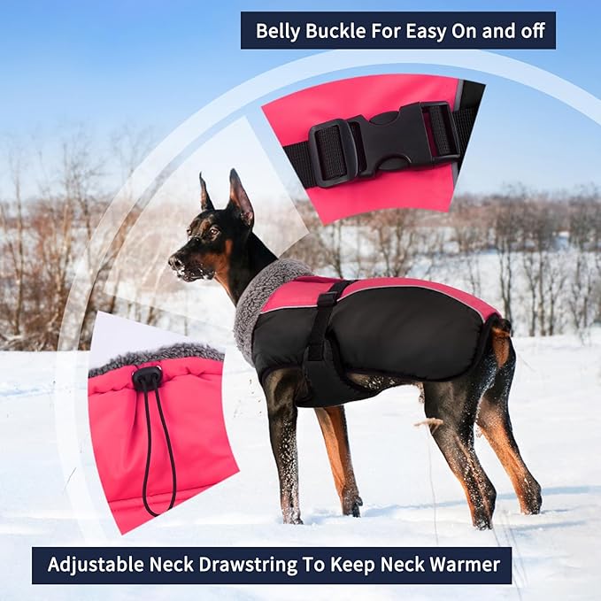 IECOii Extra Warm Reflective Adjustable Dog Jacket - Winter Coat with Buckle & Fleece Turtleneck for Cold Weather - Soft Winter Coat for Small, Medium & Large Dogs