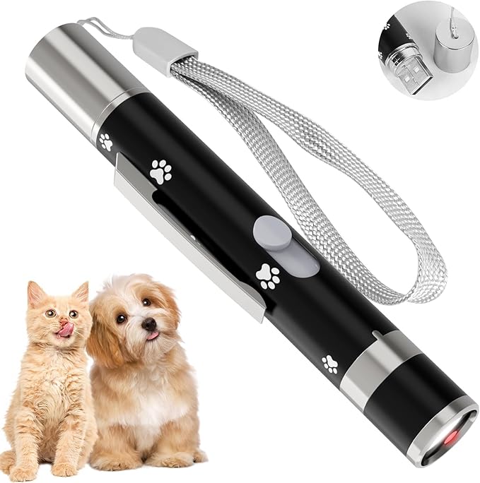 Cat Toys, USB Rechargeable Interactive Cat Mouse Toys, 3 Light Modes & 5 Adjustable Patterns, Portable Kitten Toy for Indoor Cats & Dogs, Training & Exercise Fun