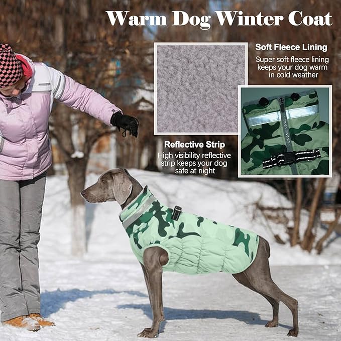 Lelepet Warm Dog Winter Coat Dog Coats for Large Dogs Waterproof Dogs Jacket with Harness Built in Reflective Cold Weather Coats Windproof Zip-Up Winter Fleece Vest Snowsuit Pitbull Labrador XXL