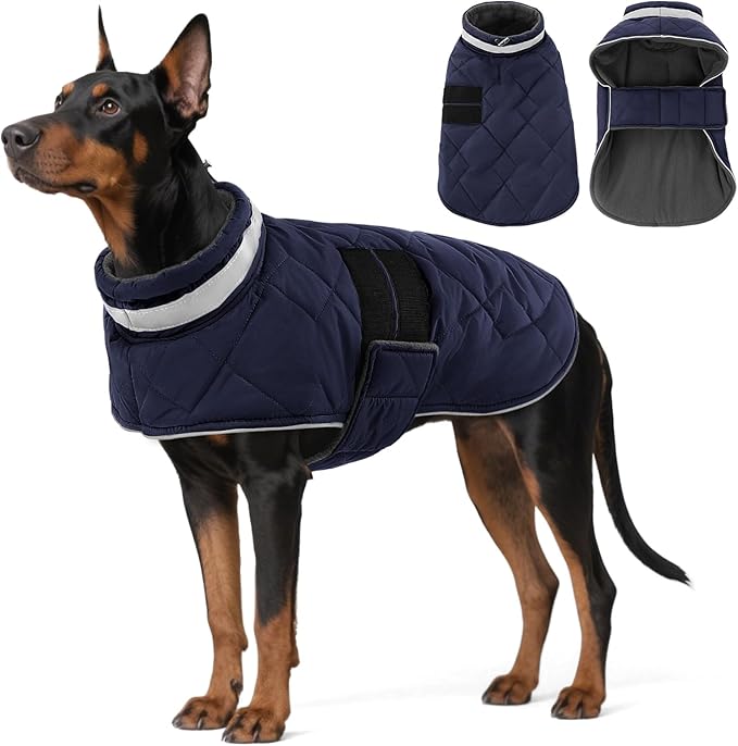 Dog Winter Coat Warm Padded Puppy Jacket Windproof Water Resistant Clothes for Small Medium Large Pets Christmas Sweater Outfit Vest(DarkBlue, XL)