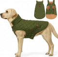 azuza Dog Jacket for Large Dogs Waterproof & Windproof Dog Coat for Small Dogs with Thick Fleece, High Collar with Leash Hole, Adjustable Velcro & Elastic Belly, Army Green 3XL