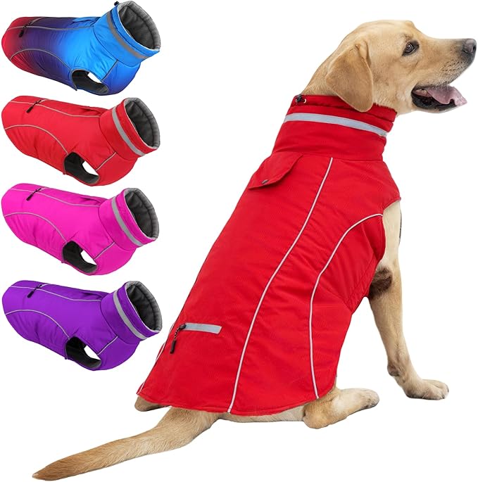 Doglay Dog Winter Coat, Waterproof Dog Jacket with Pocket, Reflective Turtleneck Pet Winter Jackets, Warm Puppy Snow Jacket for Small Medium Large Dogs