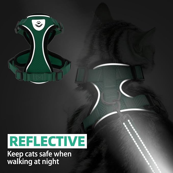 PUPTECK Cat Harness and Leash Set Escape Proof Reflective Cat Walking Harness Adjustable Soft Breathable Mesh Vest for Small Pets, Dark Green, M