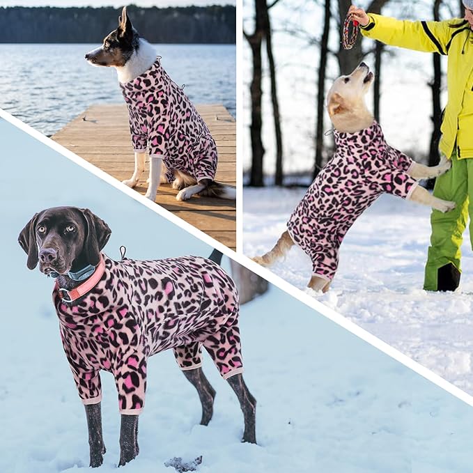 ROZKITCH Dog Fleece PJS with Sleeves, Pet Windproof Warm Cold Weather Jacket Vest with Luminous Zipper, Jumpsuit Apparel Outfit Clothes for Small Medium Large Dog L-Pink S