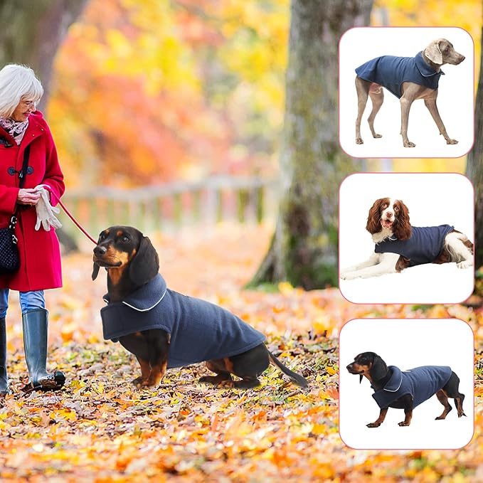 Fleece Dog Coat Winter Pet Jacket Reflective for Cold Weather for Large Medium Small Dogs(Navy,XS)