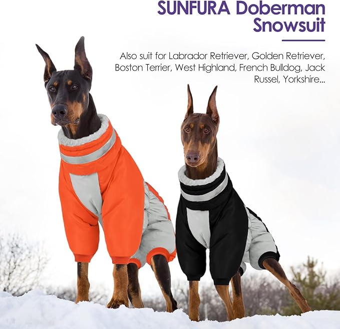 SUNFURA Full Body Dog Coat - Warm Fleece Jacket for Small Dogs, Turtleneck Winter Coats with Harness, Reflective Dog Snowsuit Windproof Puffer Jackets with Legs for Chihuahua, Yorkie, Orange XS
