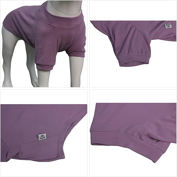 Lovelonglong Ribbed Dog T-Shirt Cotton Knitted Dog Sweaters for All Season Pet T-Shirts for Large Medium Small Dogs Taro Purple S