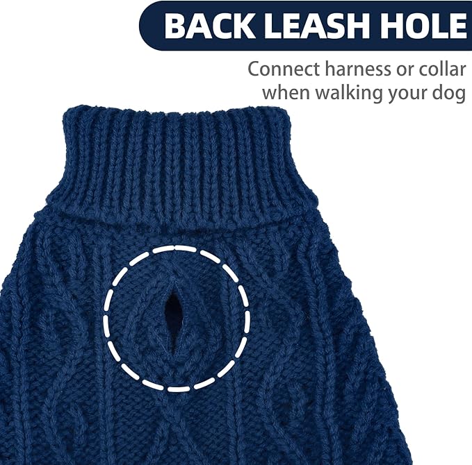 PUPTECK Dog Sweater, Turtleneck Warm Knitted Pullover Coat, Thick Cable Knitwear Clothes in Winter, Pet Apparel Outfits for Large Dogs, for Cold Weather Indoor & Outdoor, Deep Blue ML