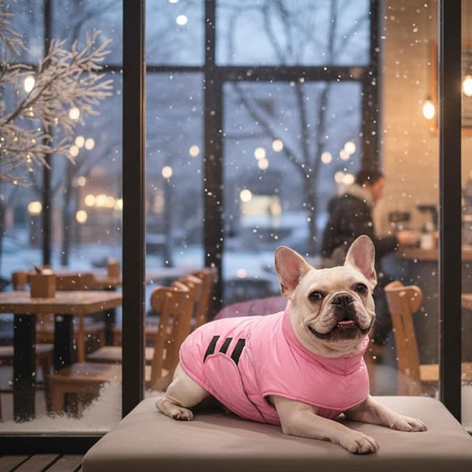 ASENKU Extra Warm Dog Coat - Fleece Reflective Puffer Jacket with Zippered Leash Hole for Large Dogs (Pink, XL)