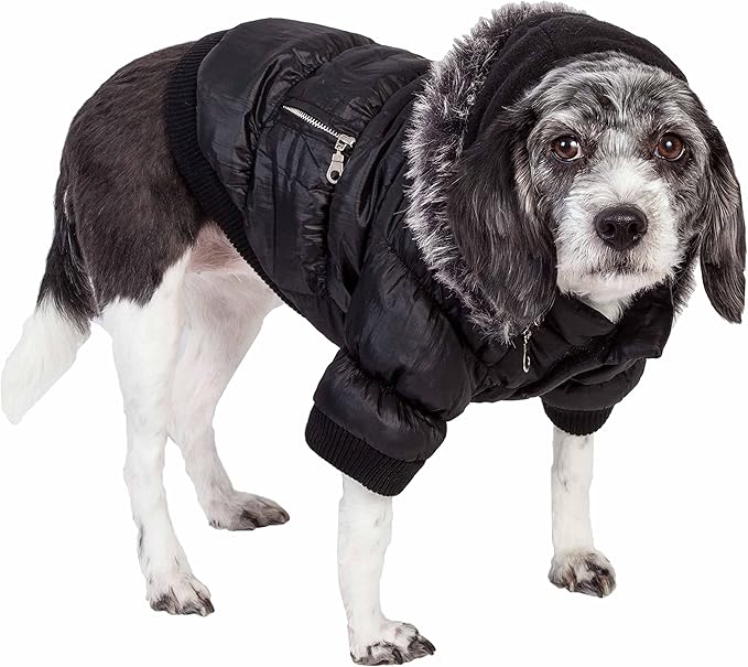 PET LIFE Classic Metallic Fashion Pet Dog Coat Jacket Parka w/ 3M Insulation and Removable Hood, X-Small, Metallic Black