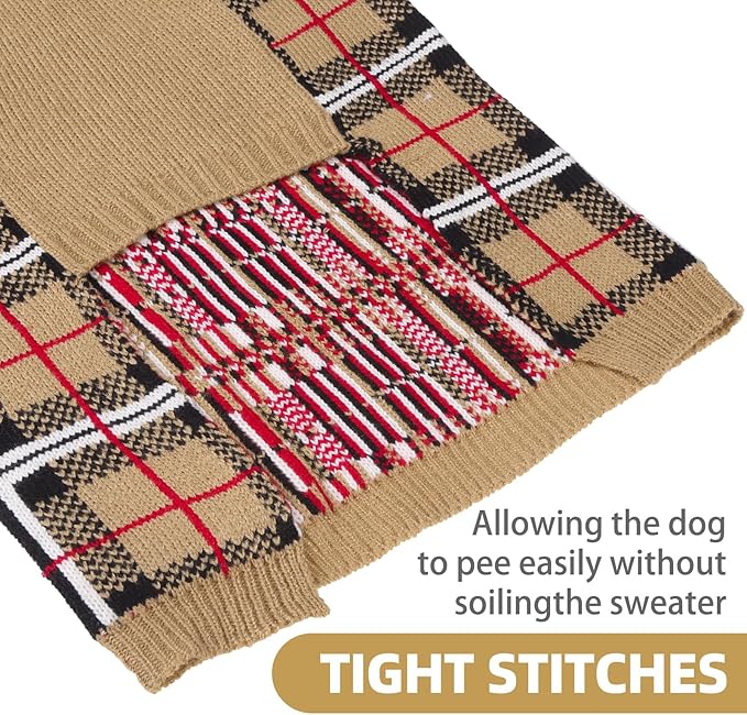 PUPTECK Dog Sweaters for Large Medium Small Dogs - Fall Classic Plaid Style Puppy Holiday Winter Coat Clothes Warm, Cream, XL