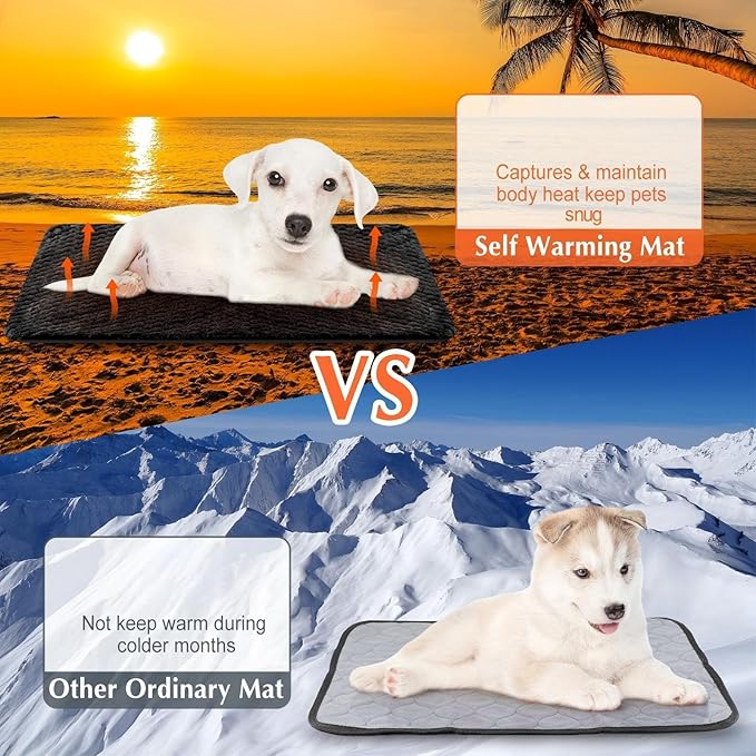 4 Pcs Self Heating Cat Pad Self Warming Cat Bed Dog Heating Pad Washable Thermal Pet Mat for Indoor Outdoor Pet 16 x 20 Inch Removable Non Slip(Black)